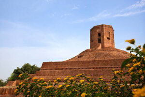 Ruins of Buddhist stupa, Chaukhandi Stupa, Sarnath, Varanasi, Uttar Pradesh, India. (Photo by: Exotica.im/Universal Images Group via Getty Images)